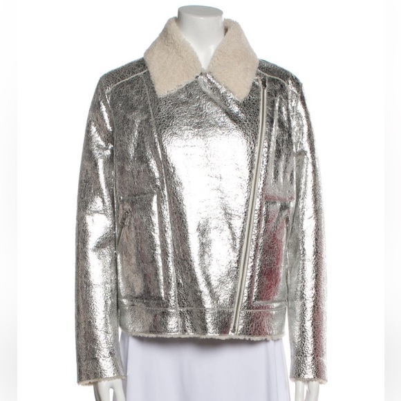 Loeffler Randall Reversible Silver Leather and Shearling Moto Jacket - Picture 6 of 15